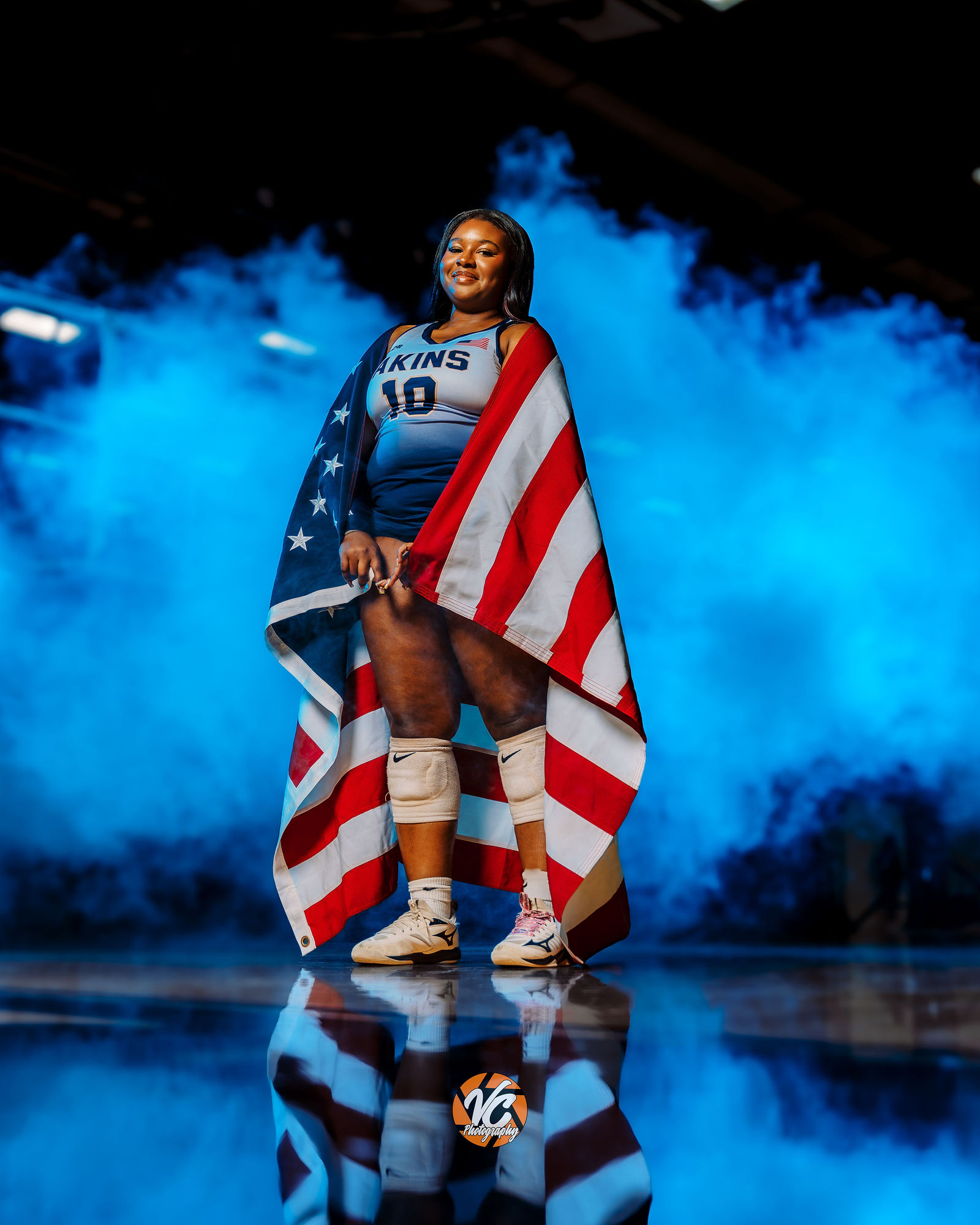 Akins Eagles athlete photographed in a cinematic volleyball portrait during media day