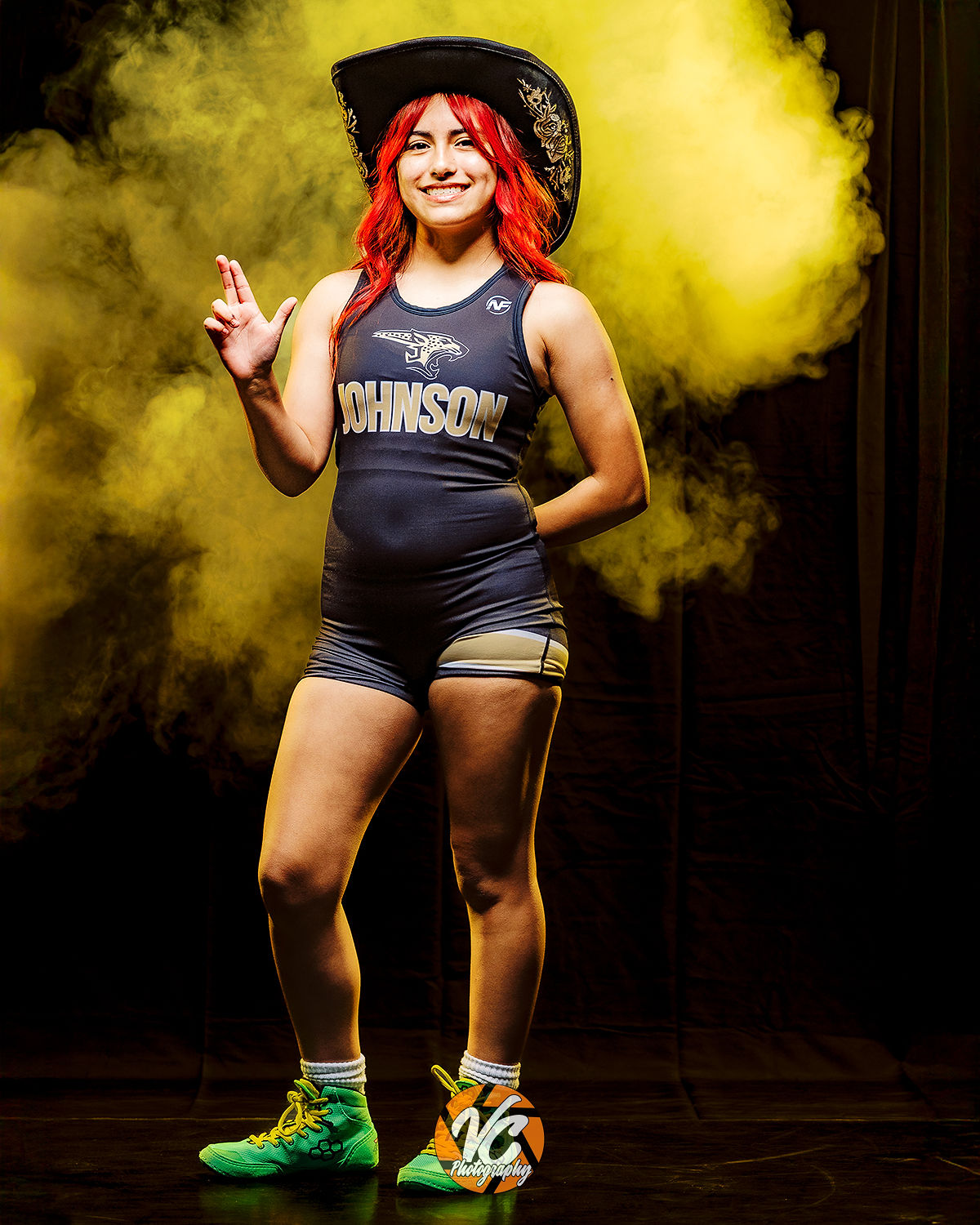 High school wrestling media day portrait for Johnson Jaguars in Central Texas