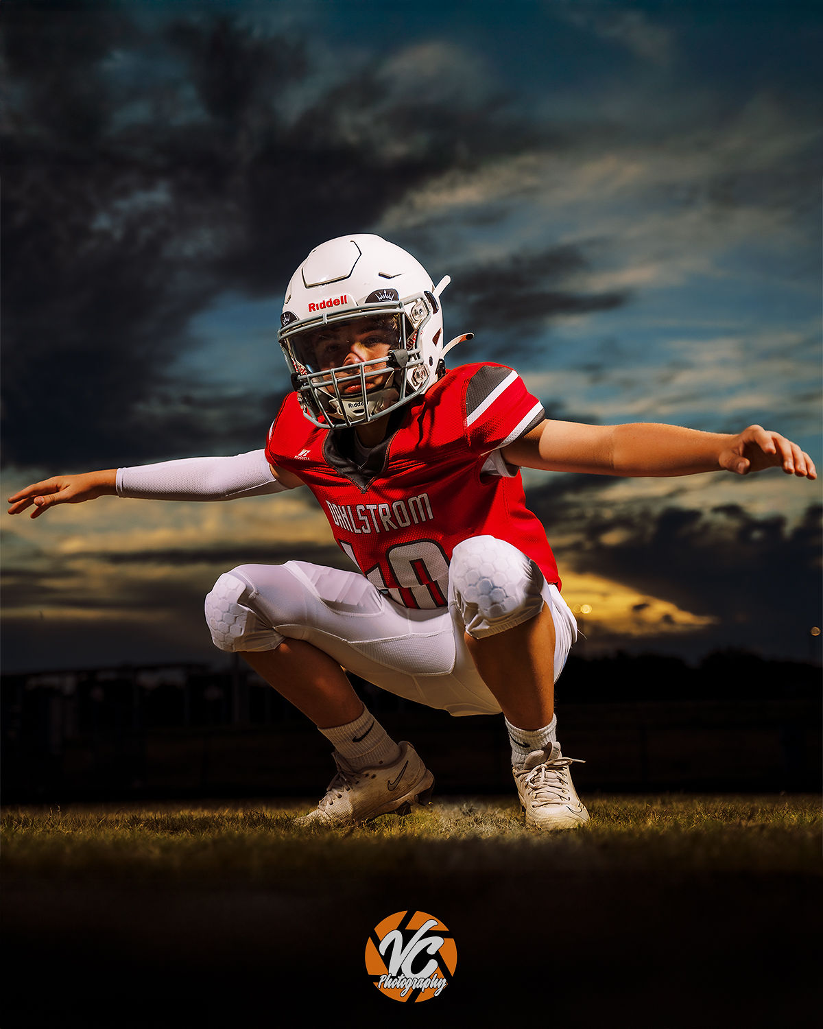 Cinematic football portrait of Owen from Dahlstrom Middle School photographed in Buda Texas