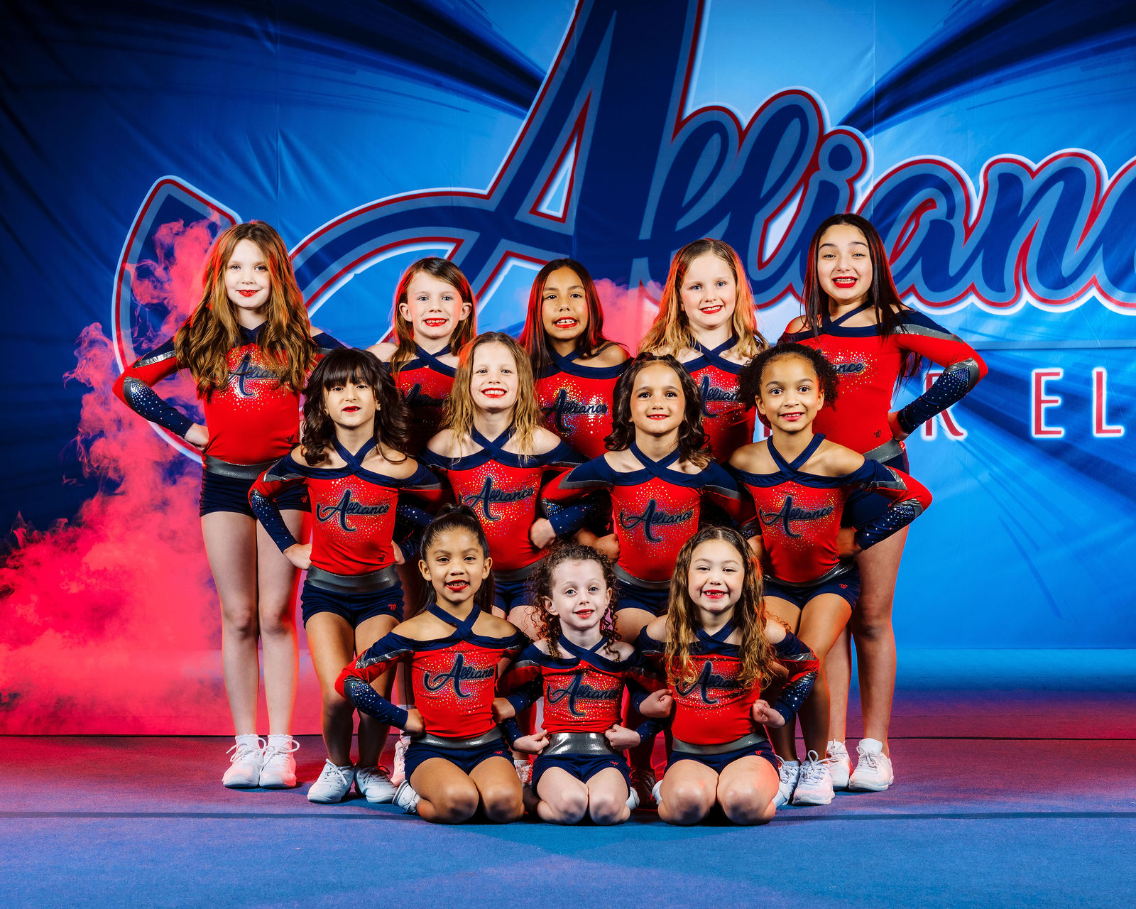 Premium cheer media day portrait for Alliance Cheer in Central Texas