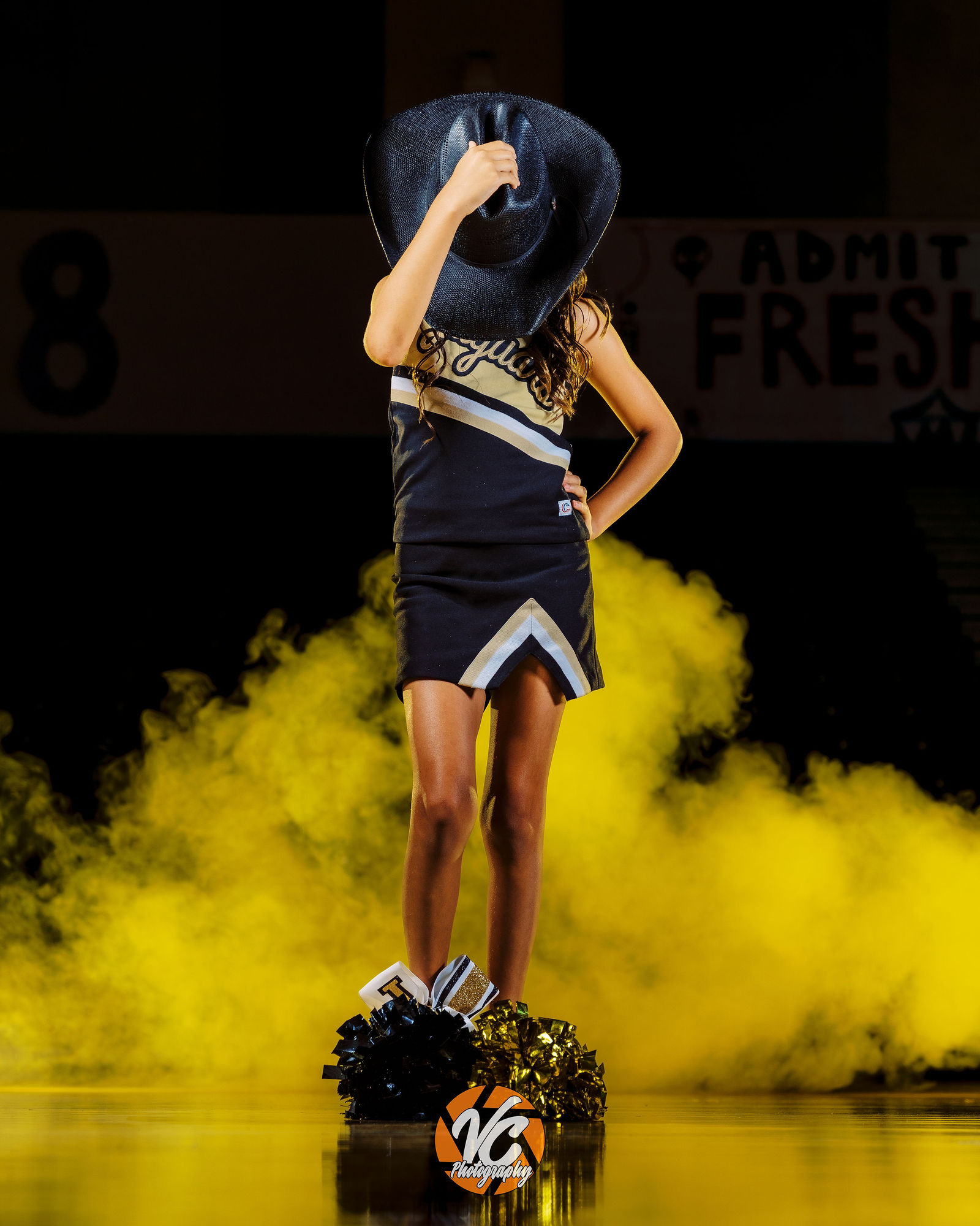 Youth cheerleader cinematic sports portrait during Jr Jags Cheer media day in Buda