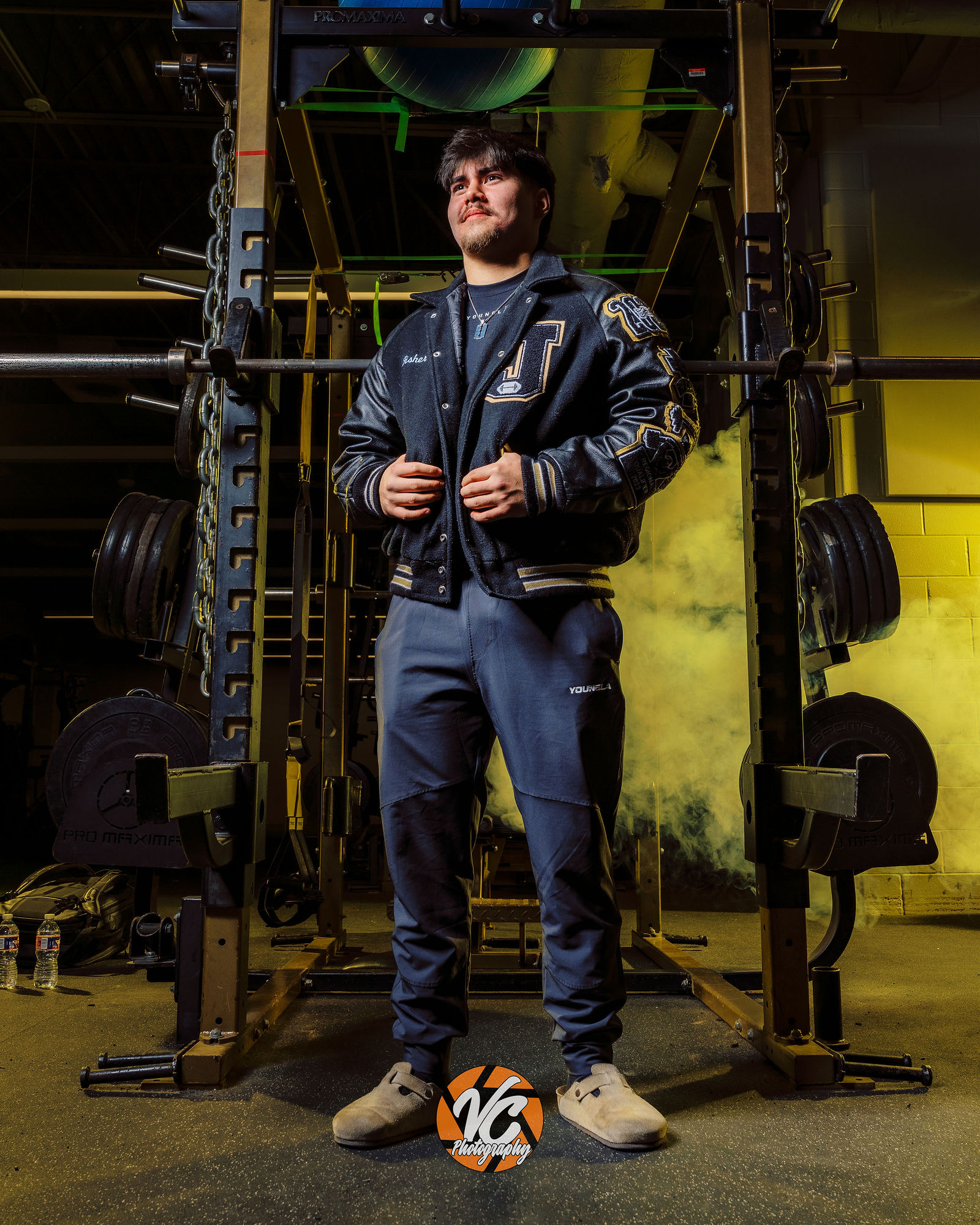 Johnson Jaguars powerlifting media day portrait with cinematic lighting in Buda TX