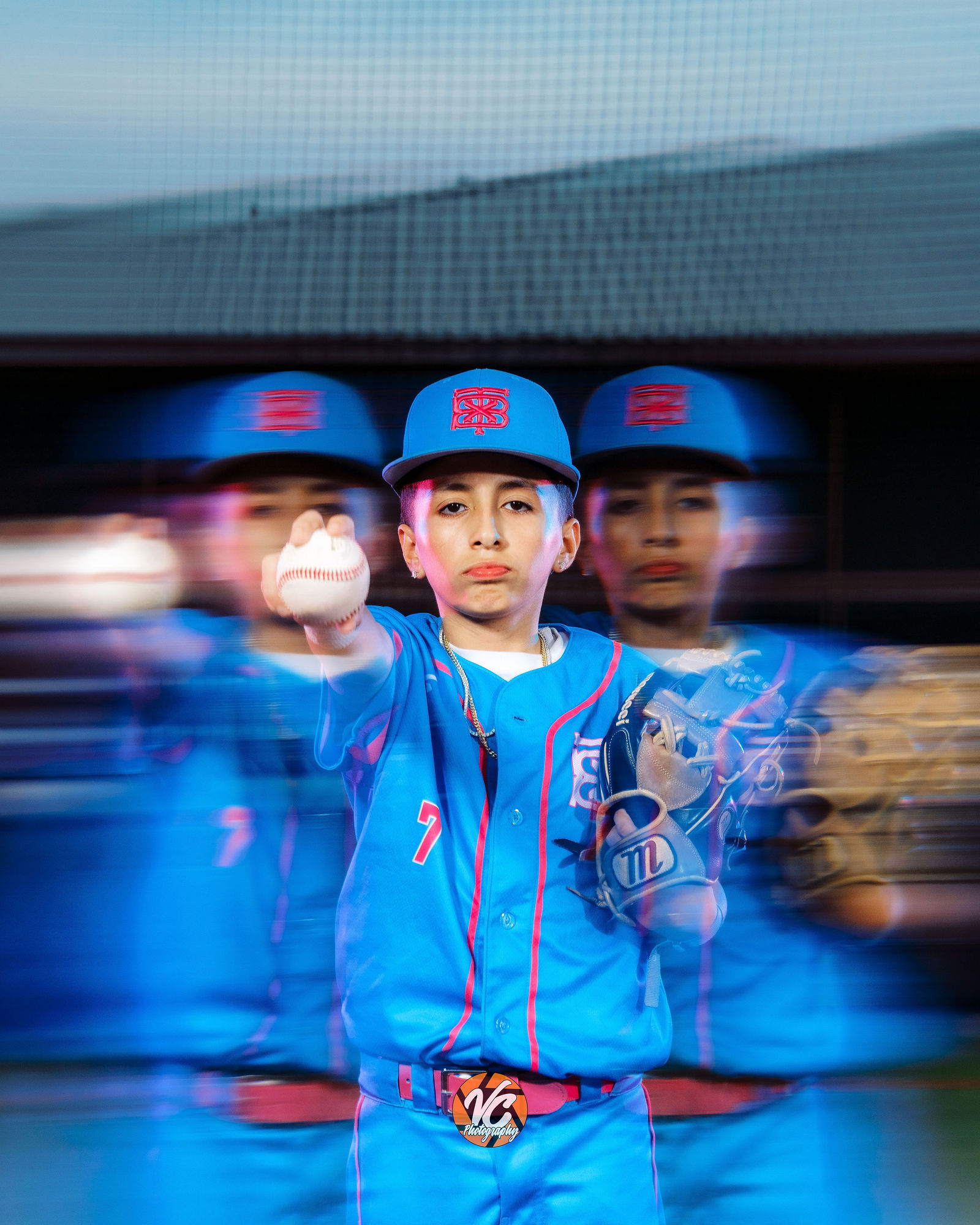 Youth baseball media day portrait by Austin sports photographer VC Photography