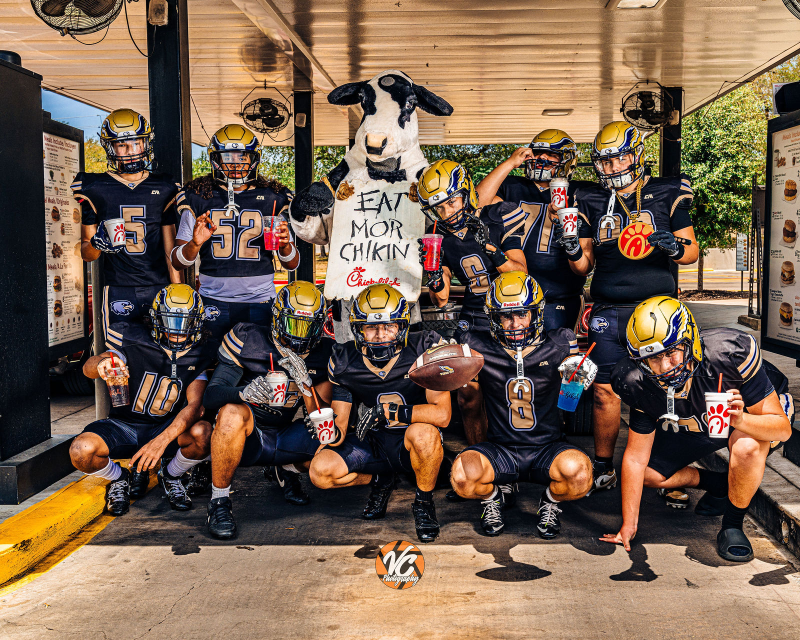 Akins Eagles varsity athlete featured during the football media day production in Austin Texas