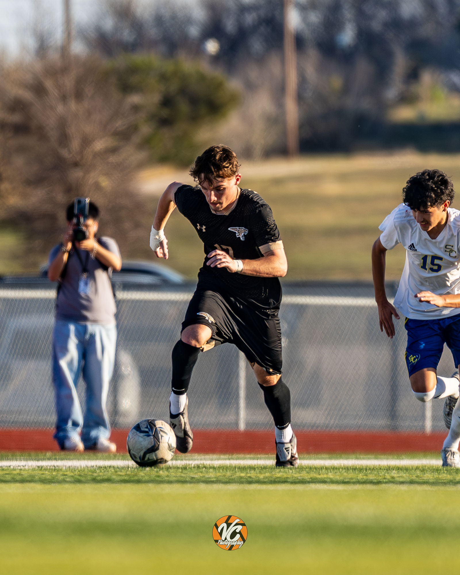 Johnson Jaguars soccer player in action at Johnson Football Fields