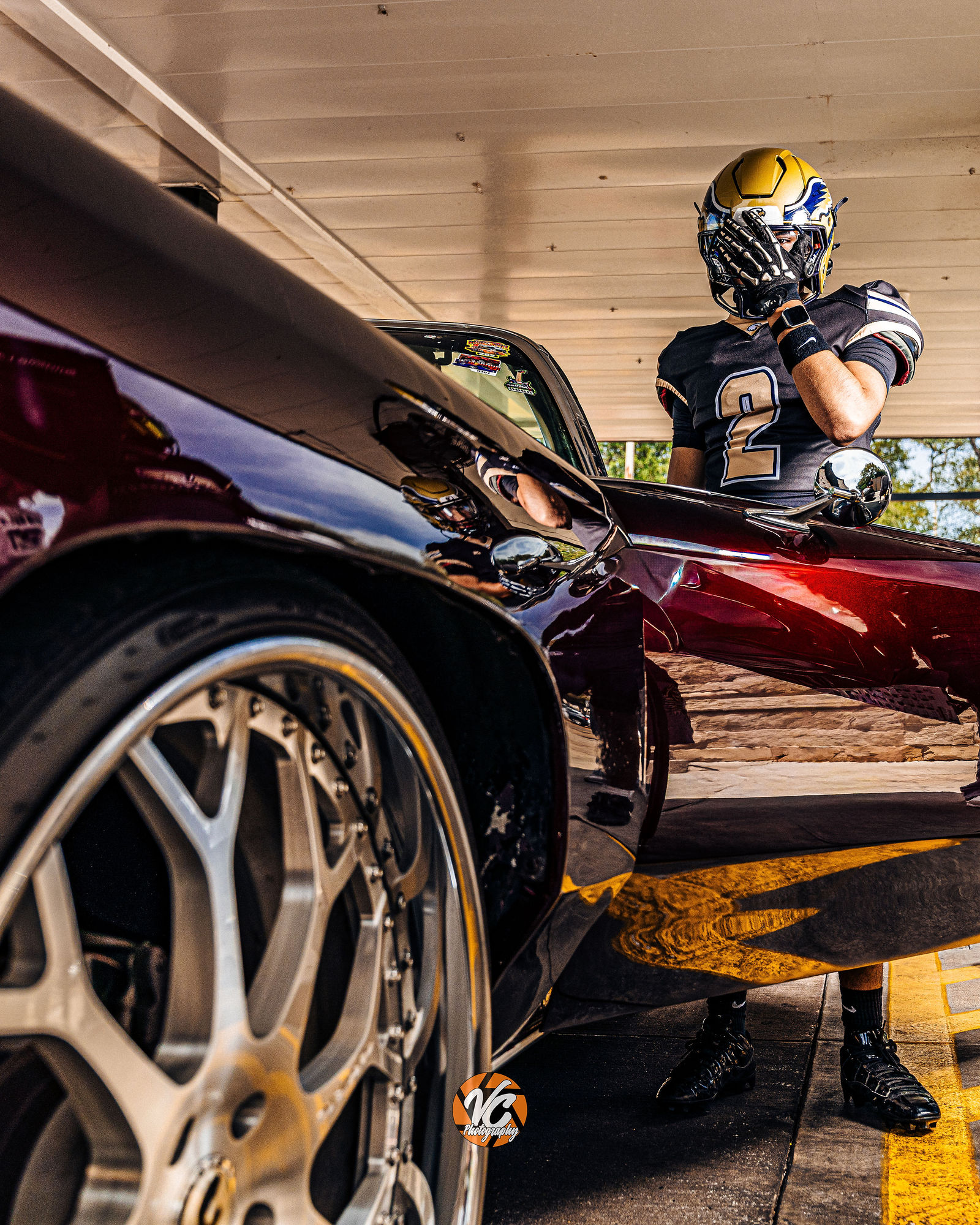 Akins Football varsity player featured in a premium athlete media portrait in Austin Texas
