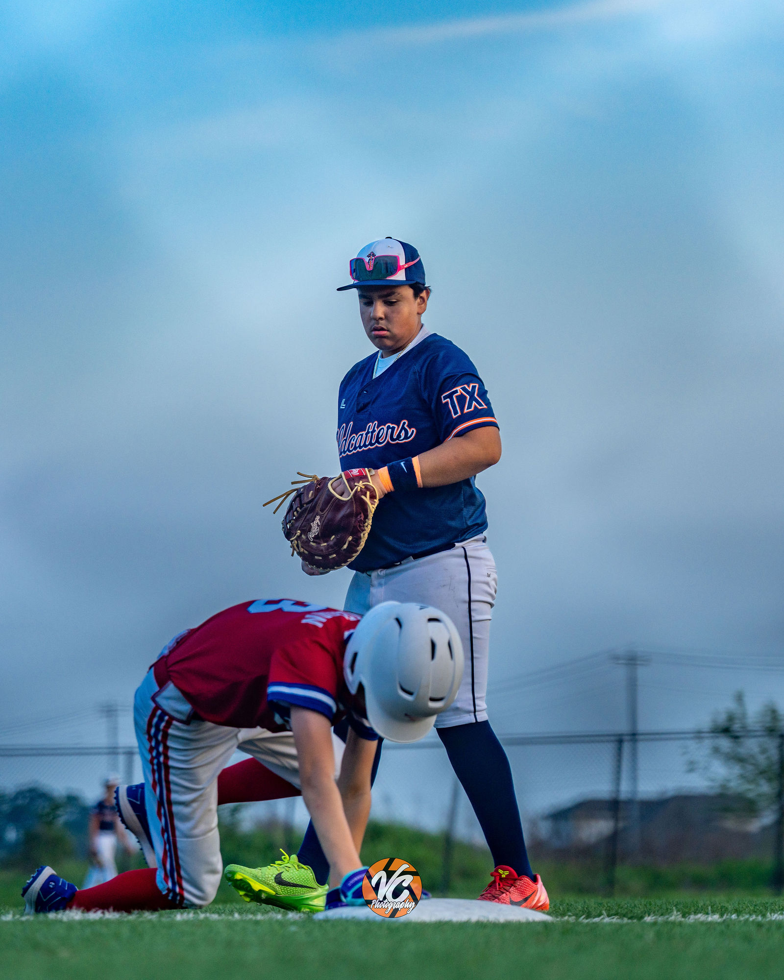 Central Texas club baseball action photo with movement and competitive emotion