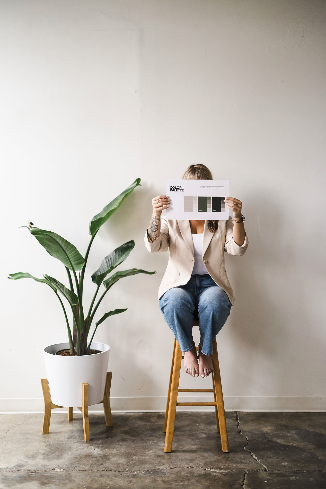 Interior design brand portrait with paint swatches