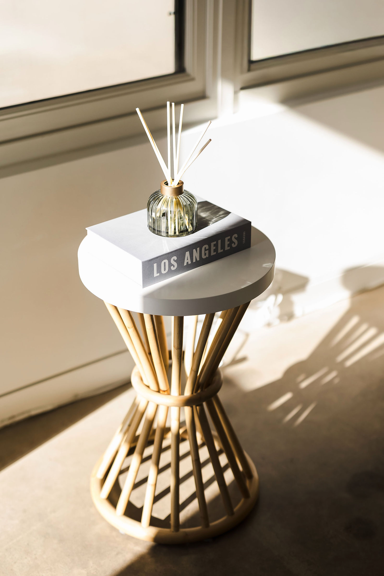 Interior brand detail, sunlit corner