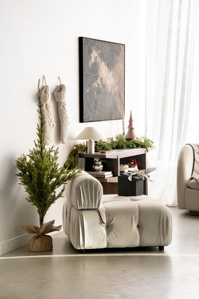 Holiday studio chair and fireplace styling