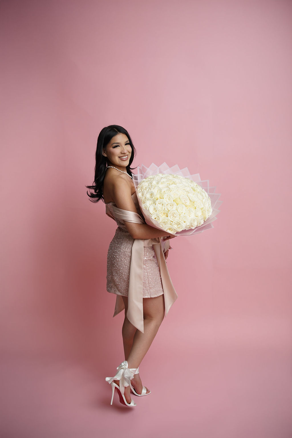Glamorous birthday portrait under warm light