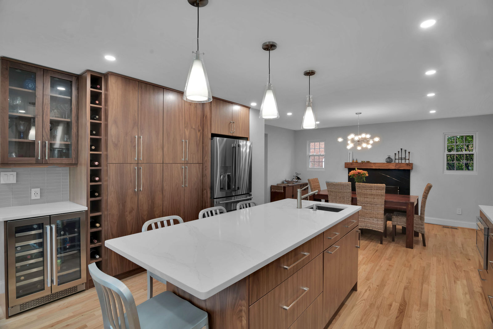 Modern kitchen with island and pendant lighting