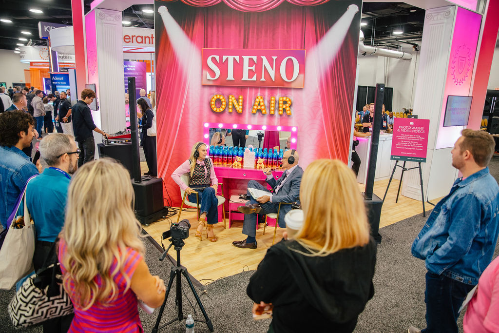Brand video production set drawing a live engaged crowd at a Nashville trade show