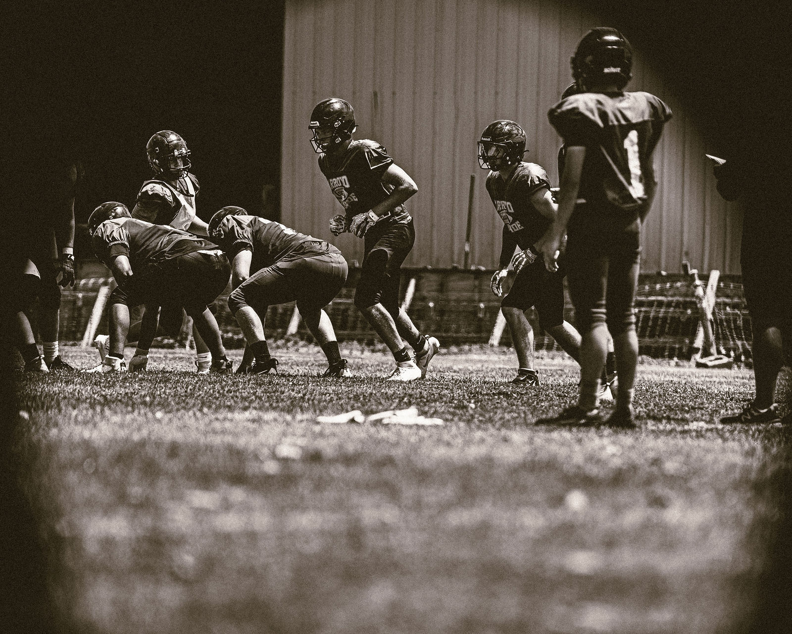 Arroyo Grande football player focused during a drill