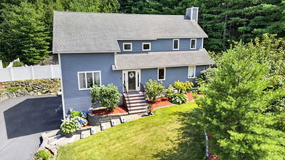 Aerial drone photo of a Peabody, MA home and yard