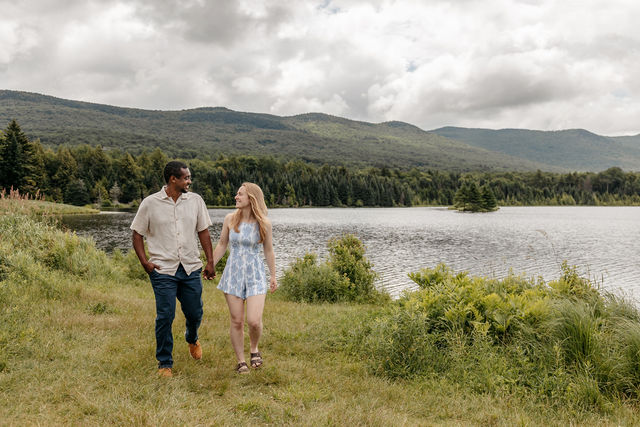 Newlyweds celebrate outdoors on their wedding day