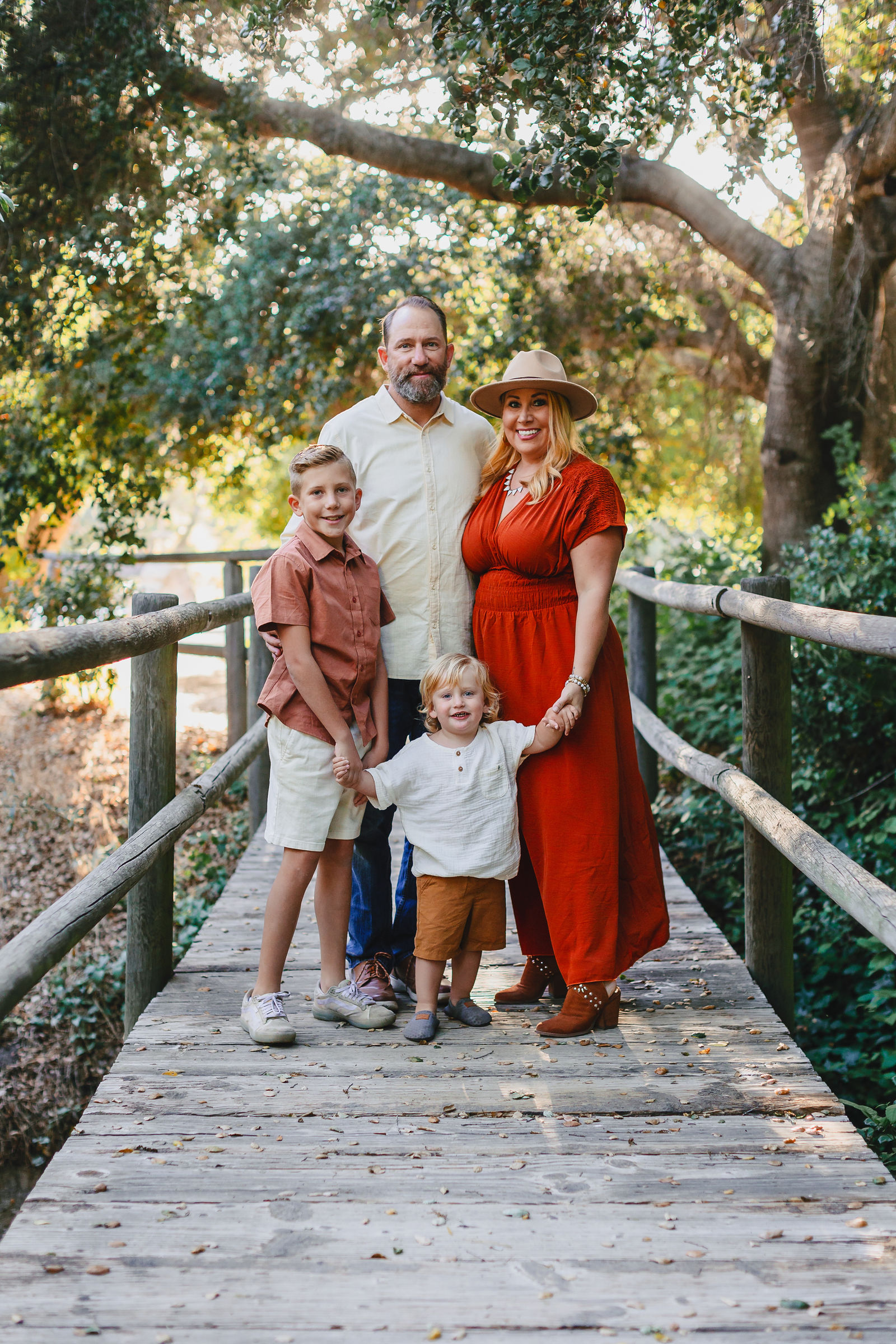 Coordinated outfits in muted complementary colors