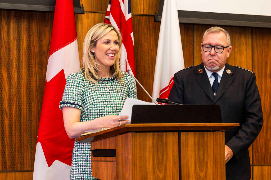 A speaker at the podium