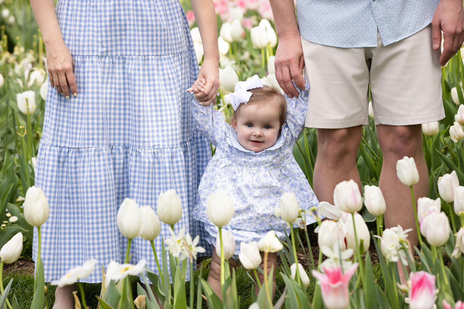 Thanksgiving Point Tulip Festival mini session near bridge and stream