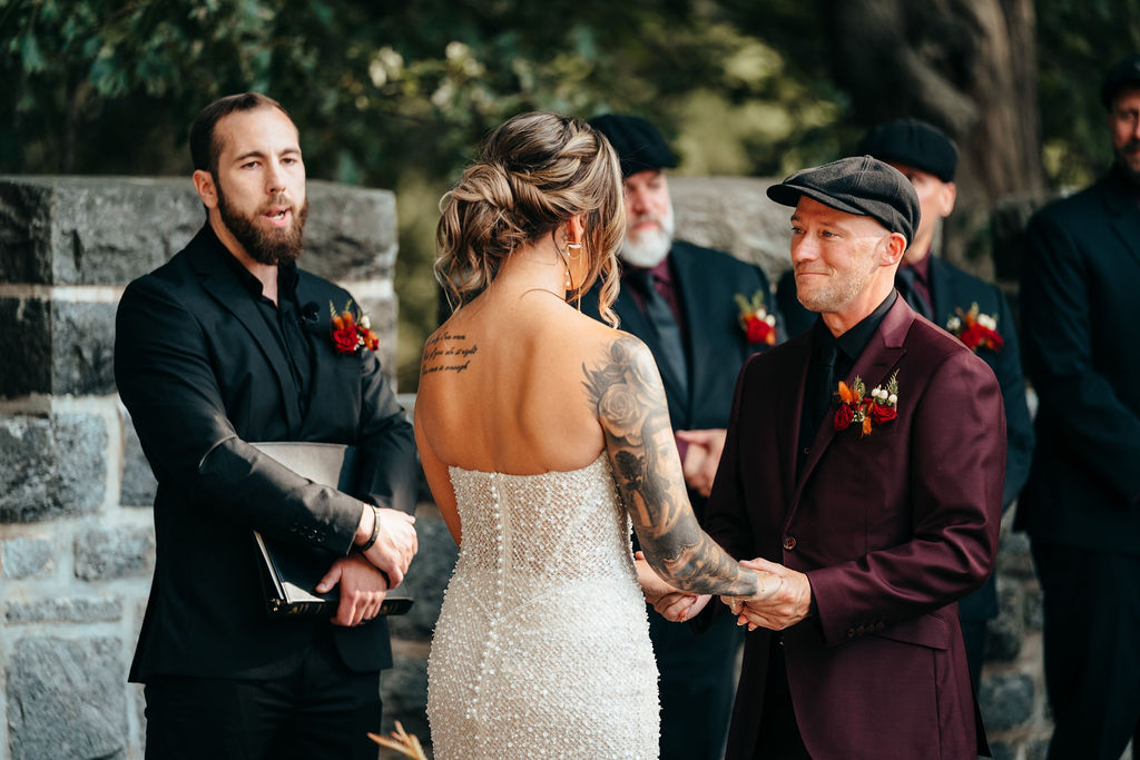 Exchanging vows at the stone altar