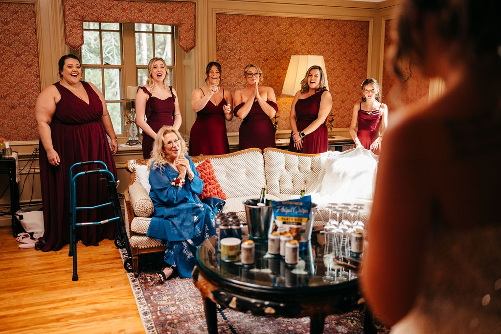 The bridesmaids getting ready before the ceremony