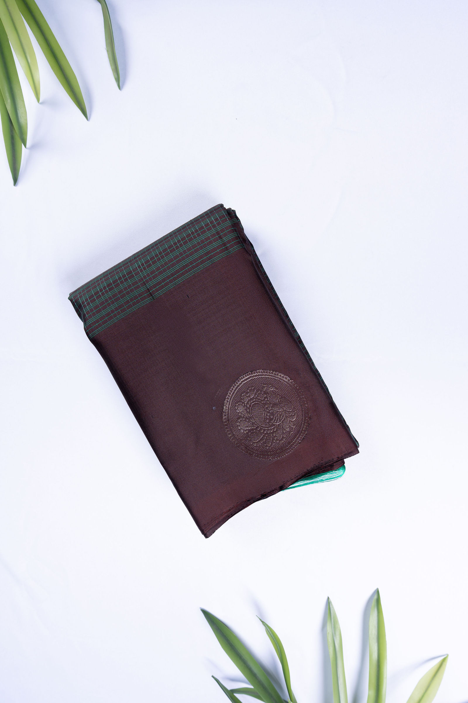 Earth Brown & Teal Blue Vintage Checked Kanjivaram Saree Pure silk sarees online in India | Kandangi Sarees — Handpicked Sarees