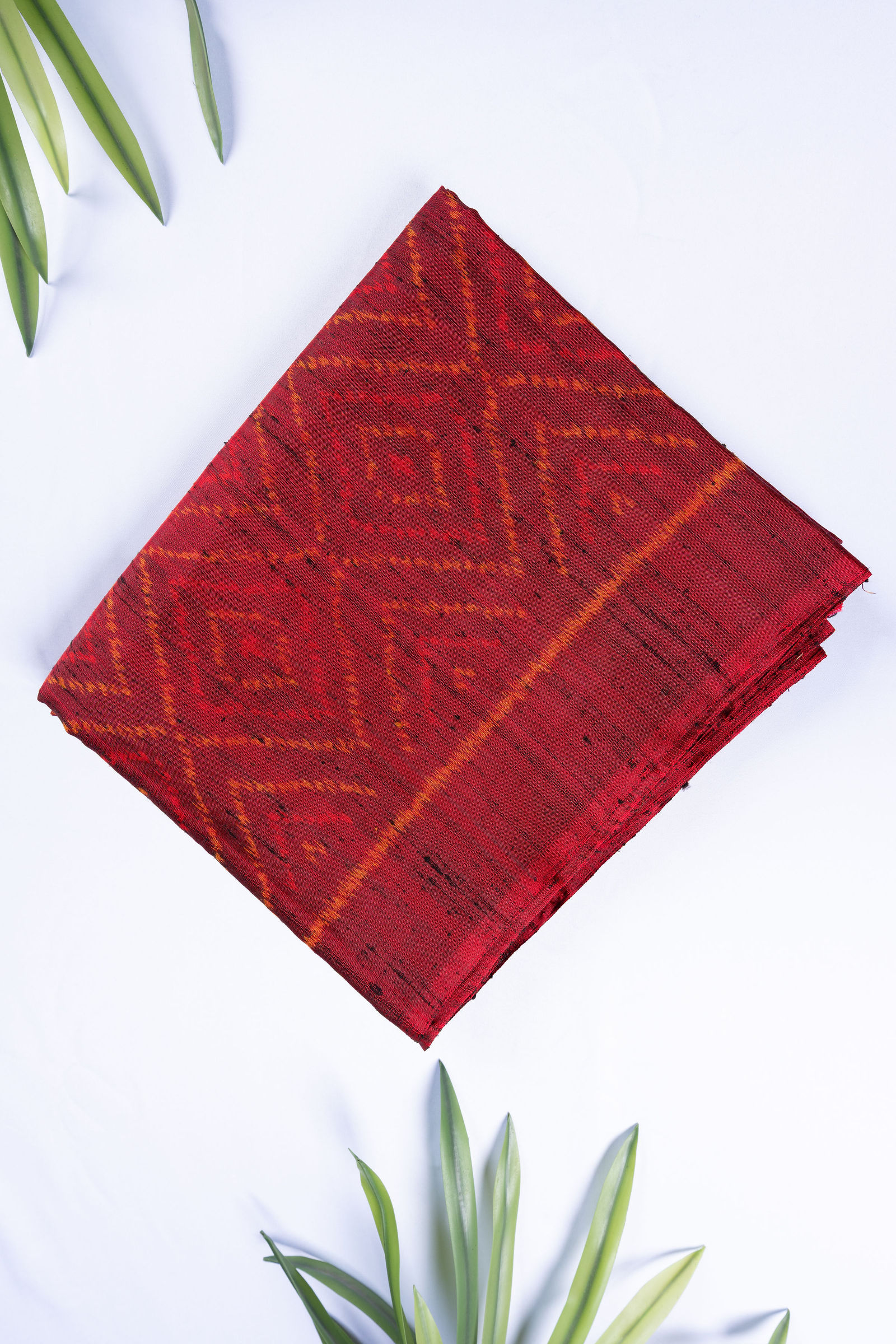 Crimson Red & Rust Orange Ikat Folk Art Saree Pure silk sarees online in India | Kandangi Sarees — Handpicked Sarees