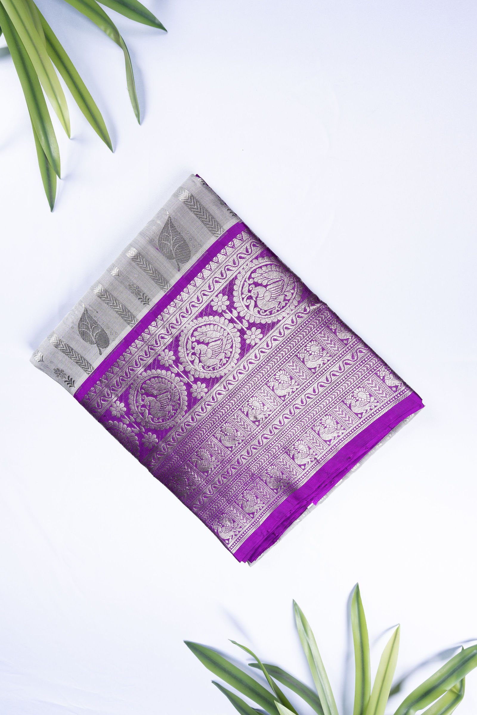 Metallic Silver & Royal Purple Warli Art Heritage Saree Pure silk sarees online in India | Kandangi Sarees — Handpicked Sarees
