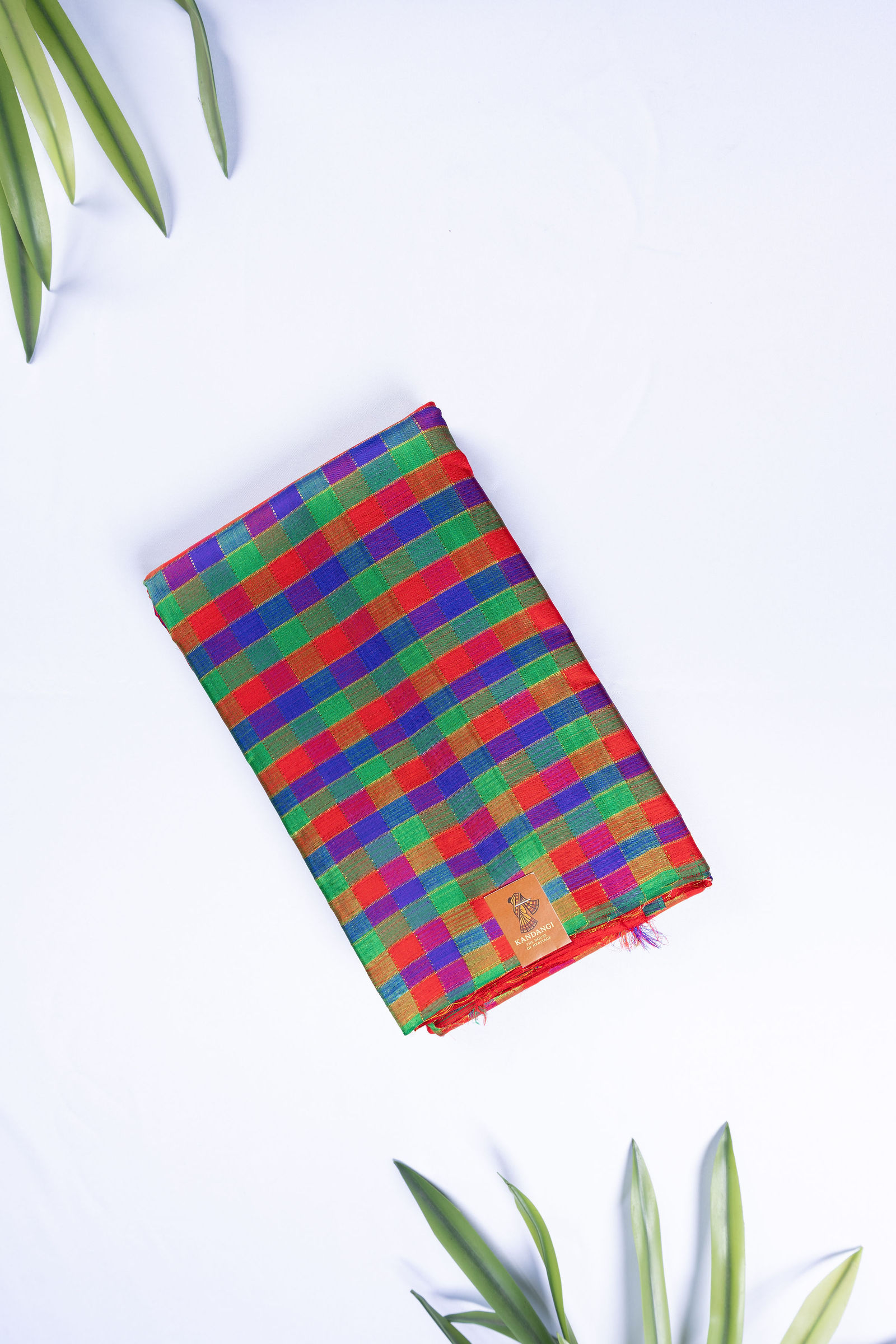 Indigo & Crimson Heritage Check Silk Saree Pure silk sarees online in India | Kandangi Sarees — Handpicked Sarees