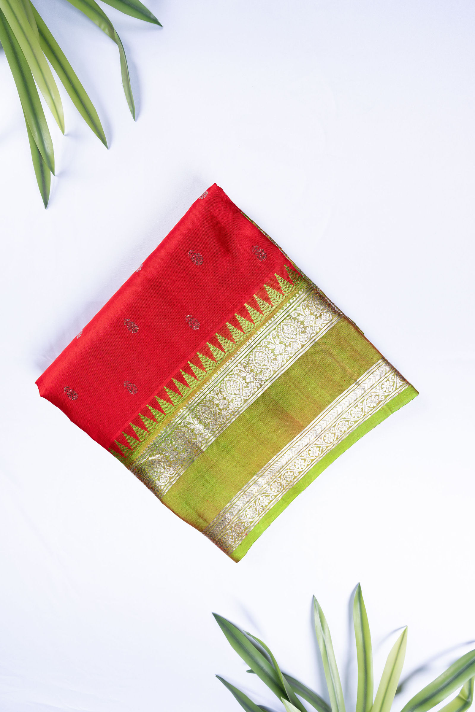 Red & Mustard Heritage Checked Silk Saree Pure silk sarees online in India | Kandangi Sarees — Handpicked Sarees