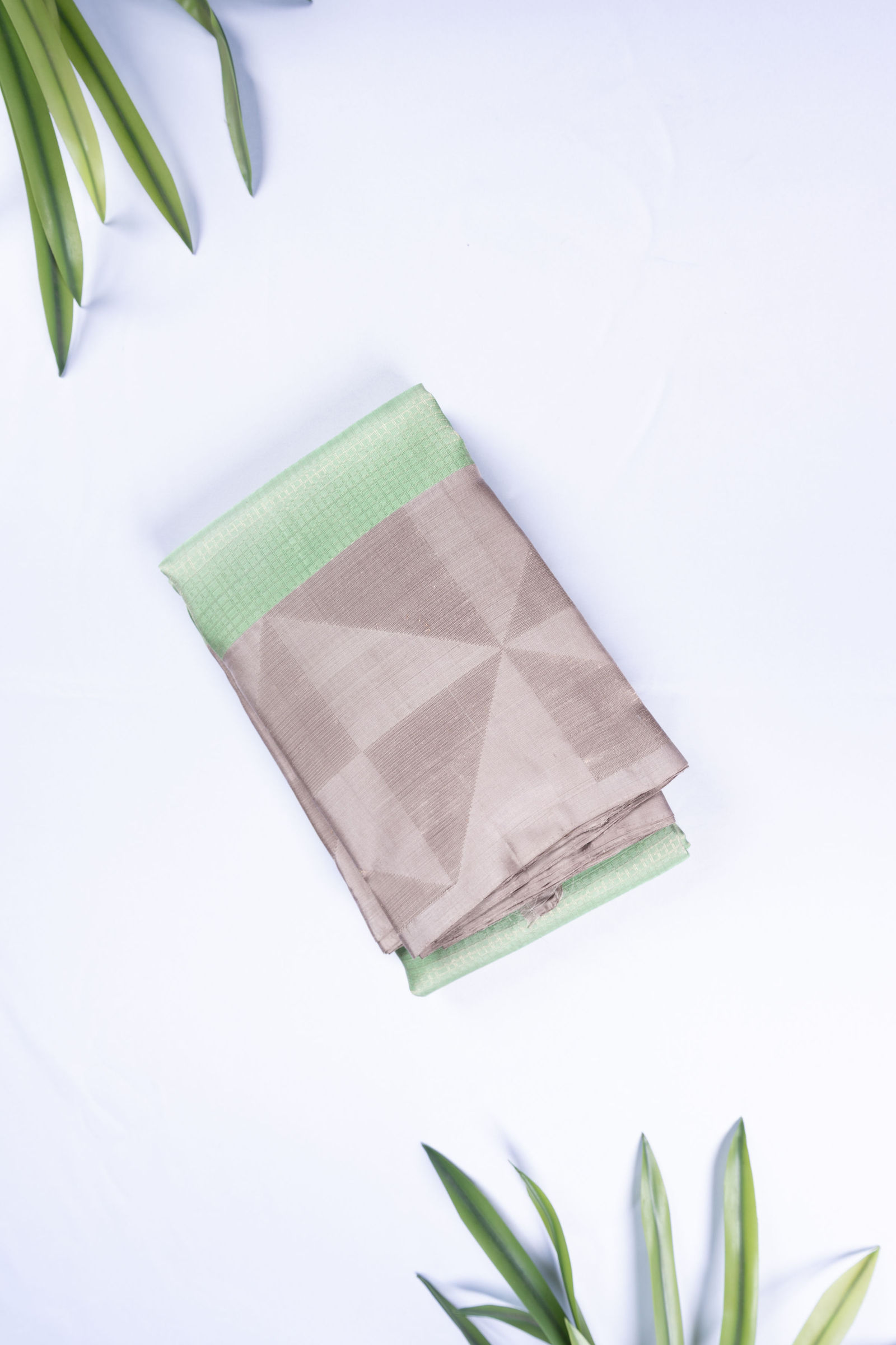 Sage Green & Silver Gold Geometric Heritage Saree Pure silk sarees online in India | Kandangi Sarees — Handpicked Sarees