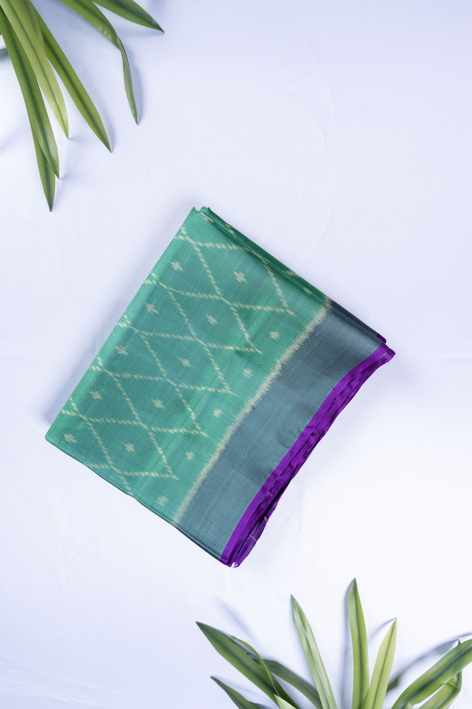 Seafoam & Slate Raw Silk Ikat Symphony Saree Pure silk sarees online in India | Kandangi Sarees — Handpicked Sarees