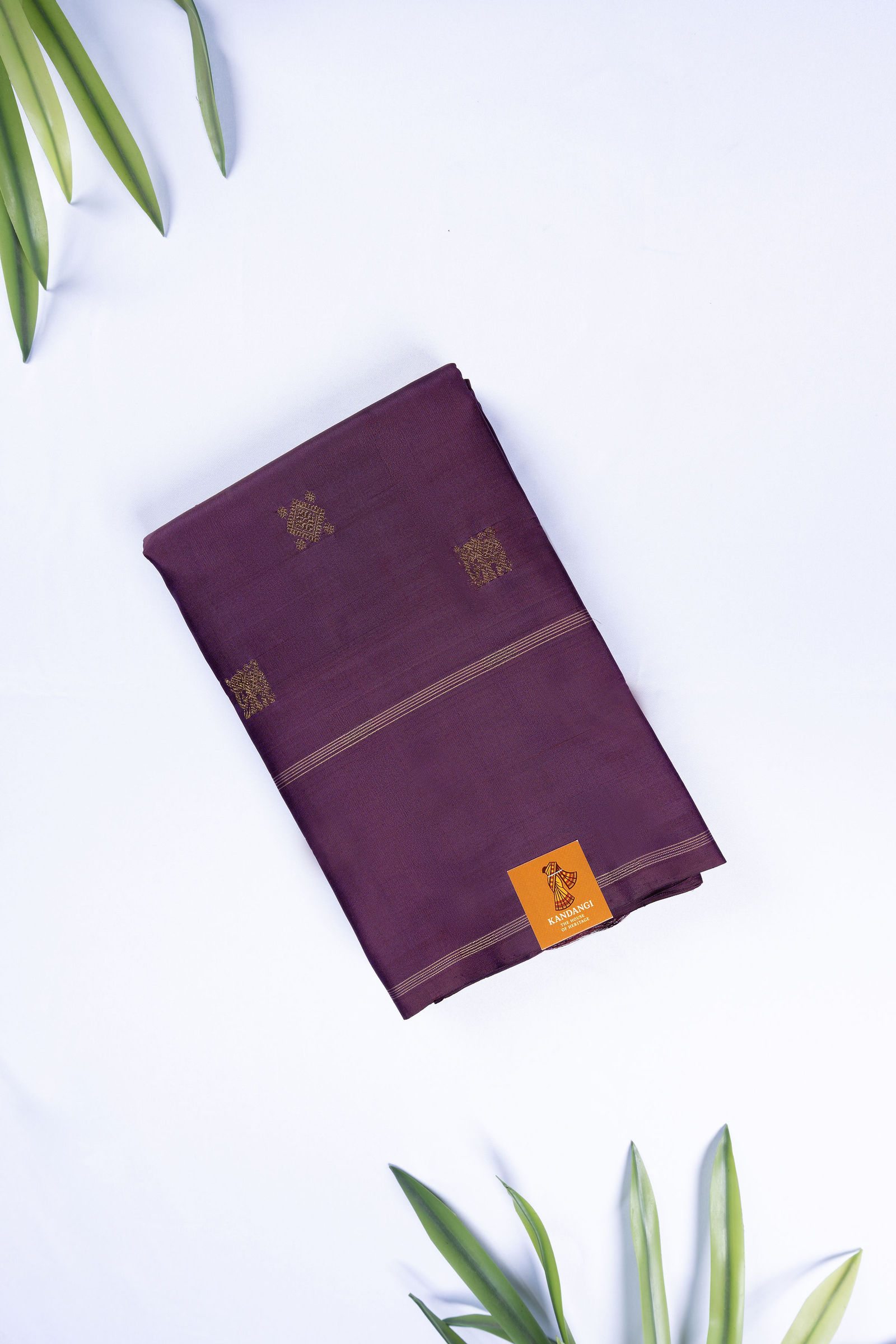 Deep Plum & Antique Gold Minimalist Butta Saree Pure silk sarees online in India | Kandangi Sarees — Handpicked Sarees