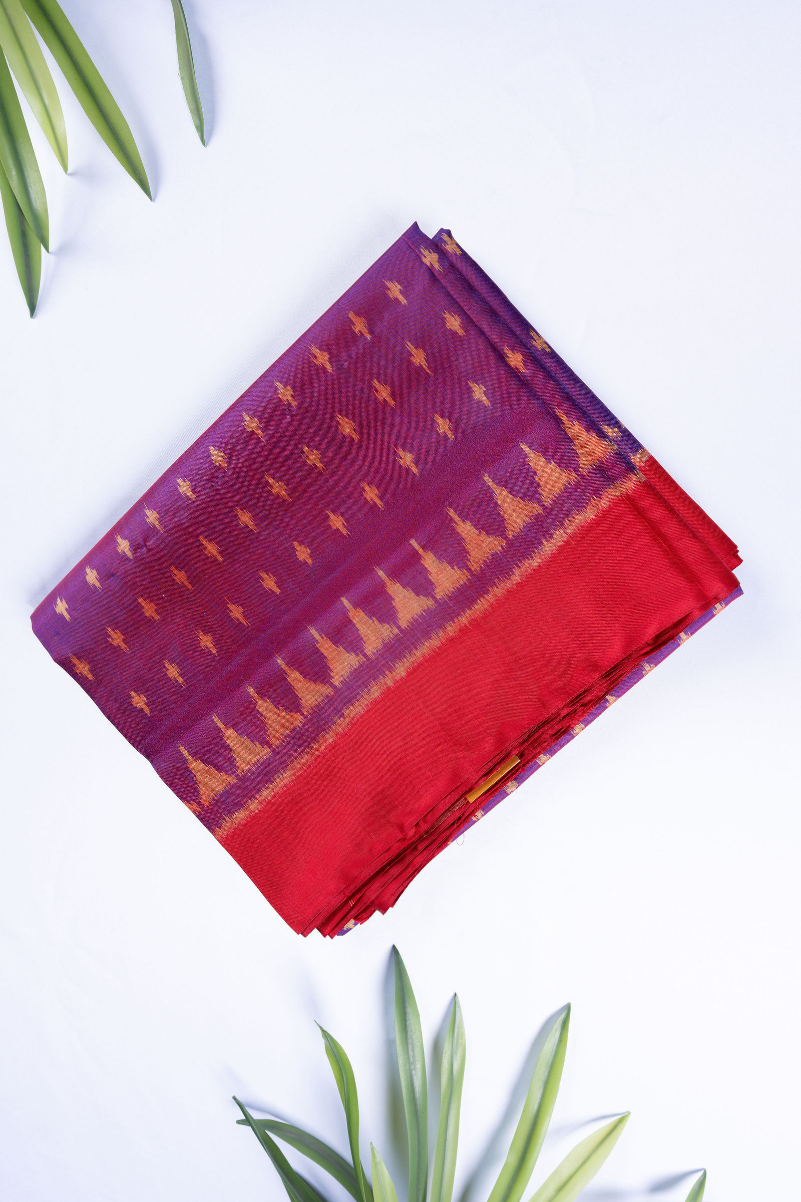 Crimson & Indigo Raw Silk Patola Heritage Saree Pure silk sarees online in India | Kandangi Sarees — Handpicked Sarees