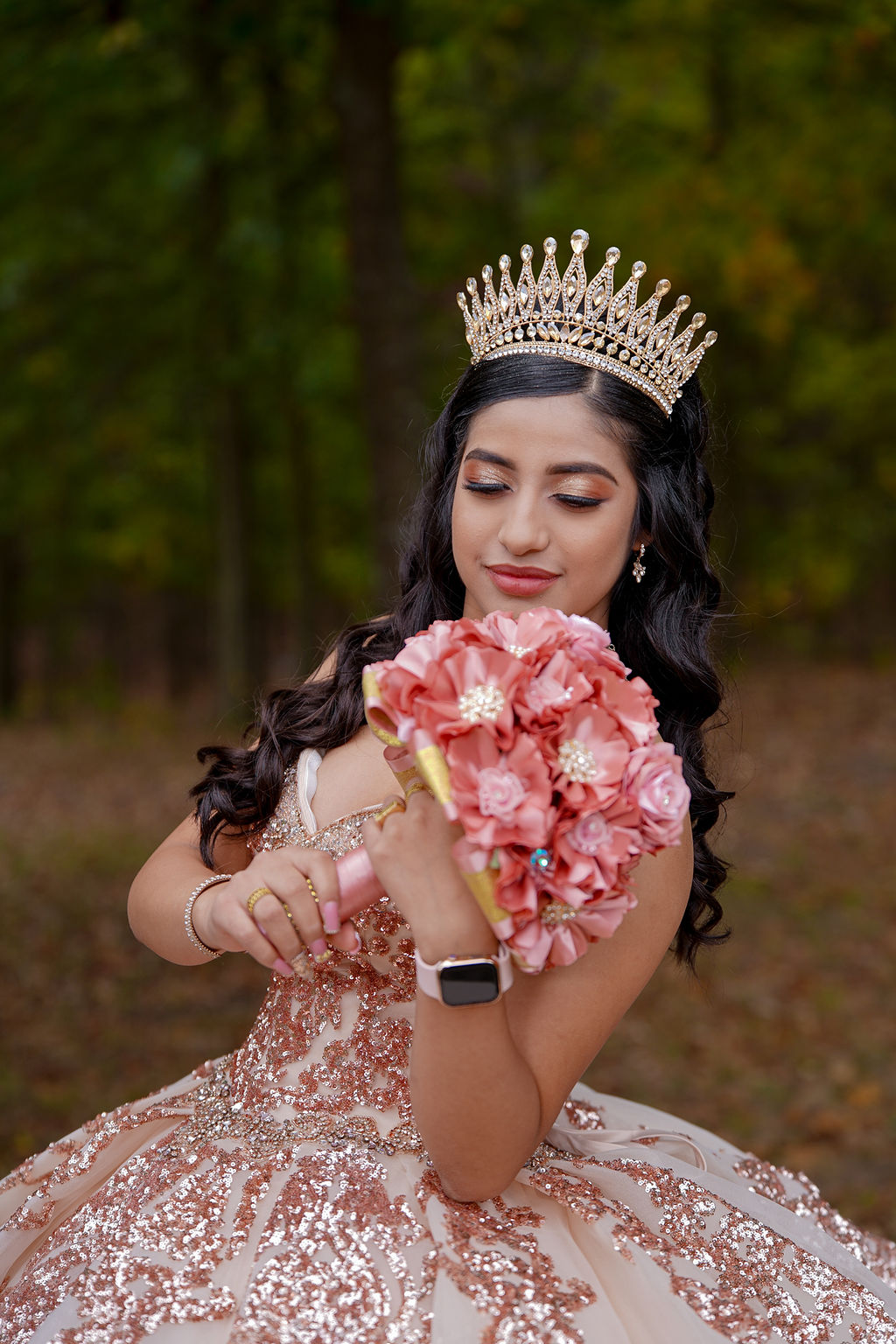 Nicole in her quinceañera gown — elegant full-length portrait