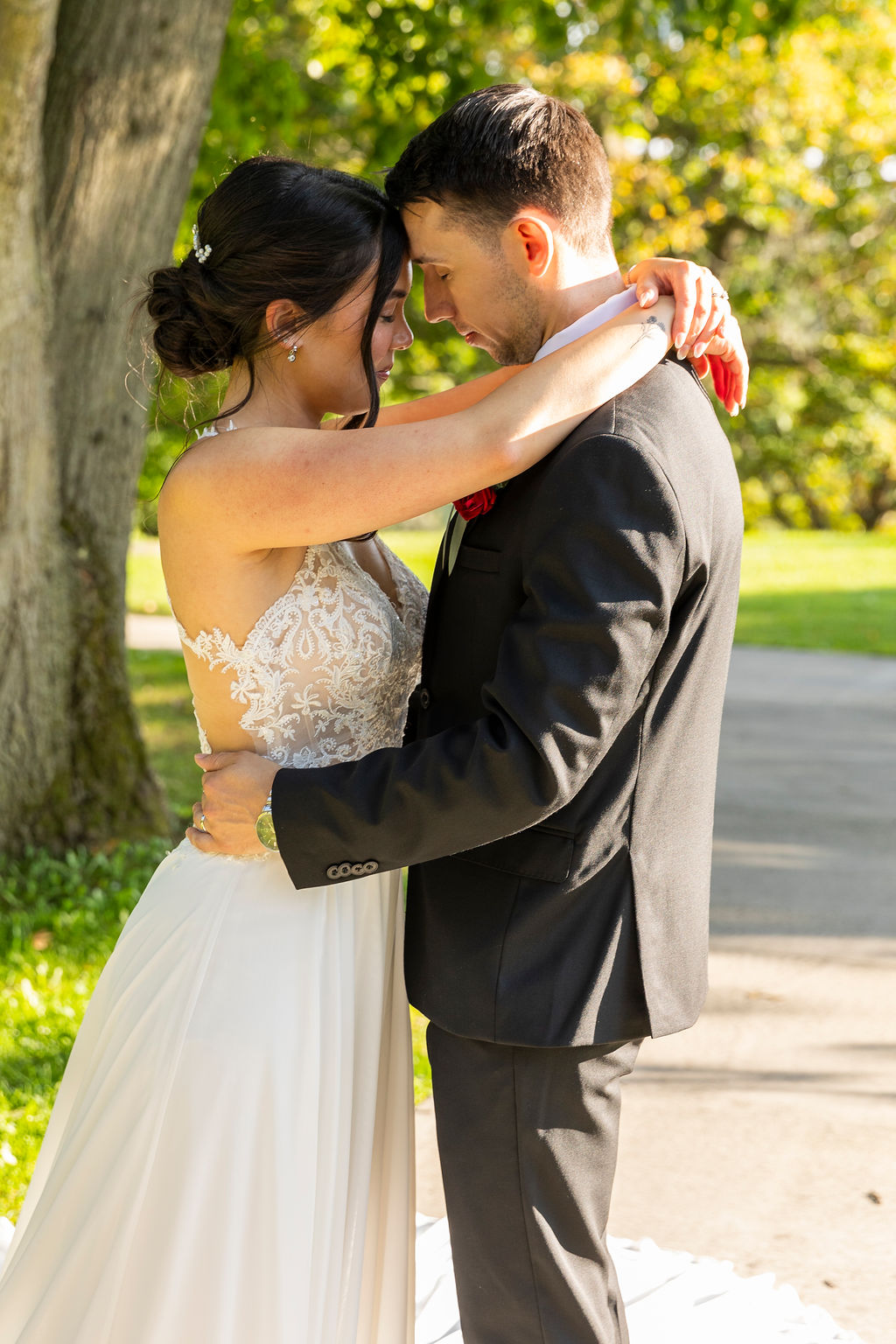 Brandon and Katherine embracing after the ceremony