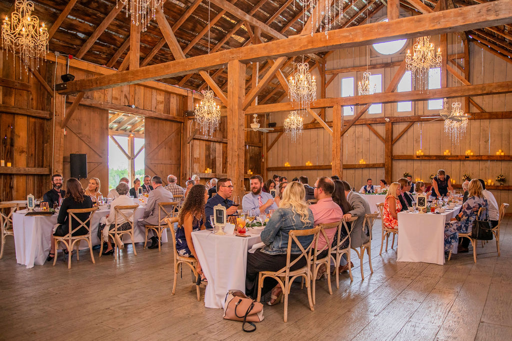 Kelsey and Dan, dinner in the barn, dancing under the tent