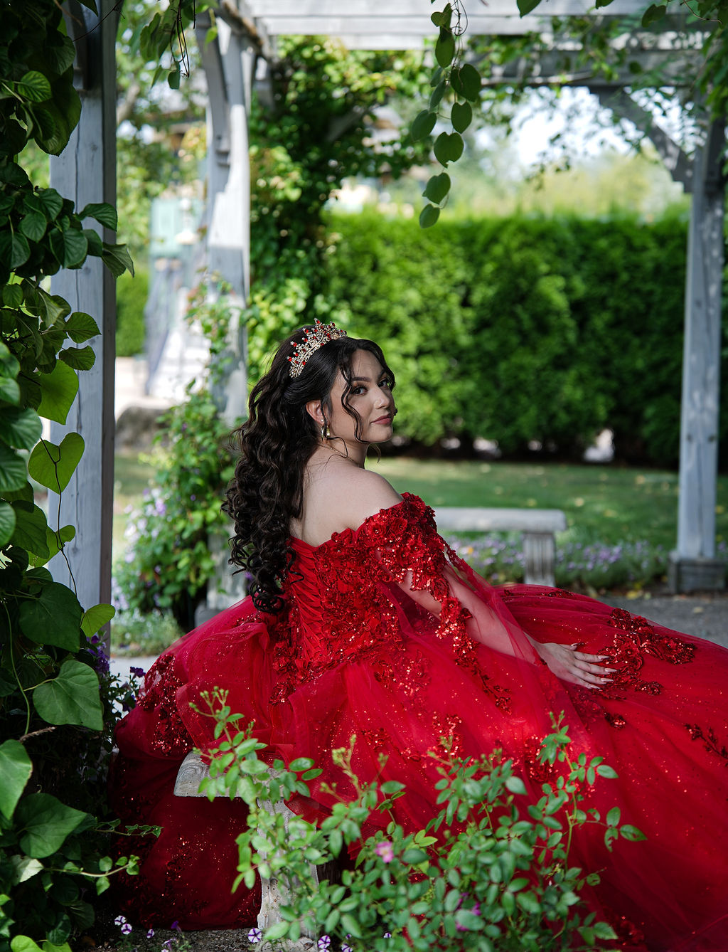 Evalis in her quinceañera gown — elegant full-length portrait