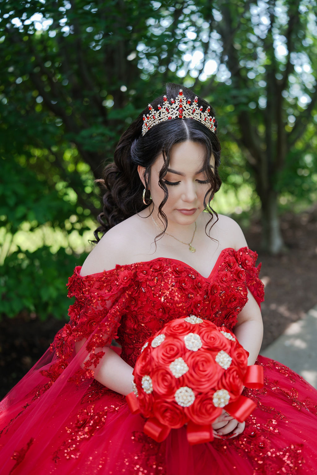 Evalis framed in cinematic light during her quinceañera