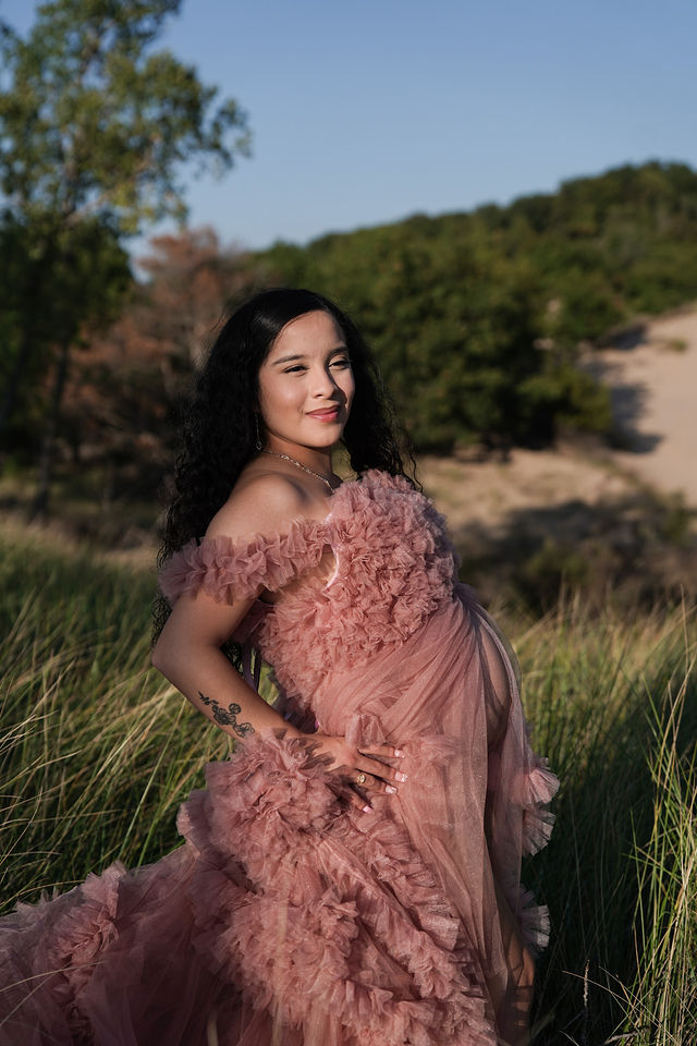 Emily — editorial maternity portrait in flowing dress