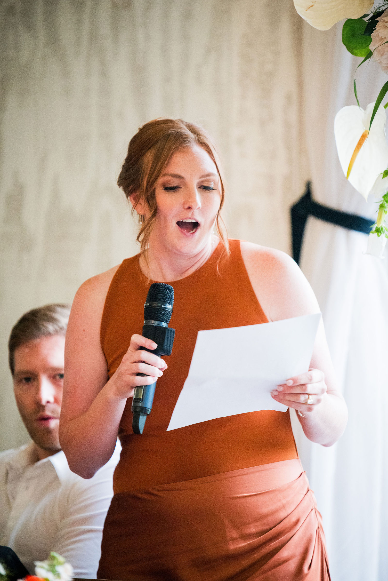 Maid of honor giving a toast at a Woodlands Colorado wedding reception