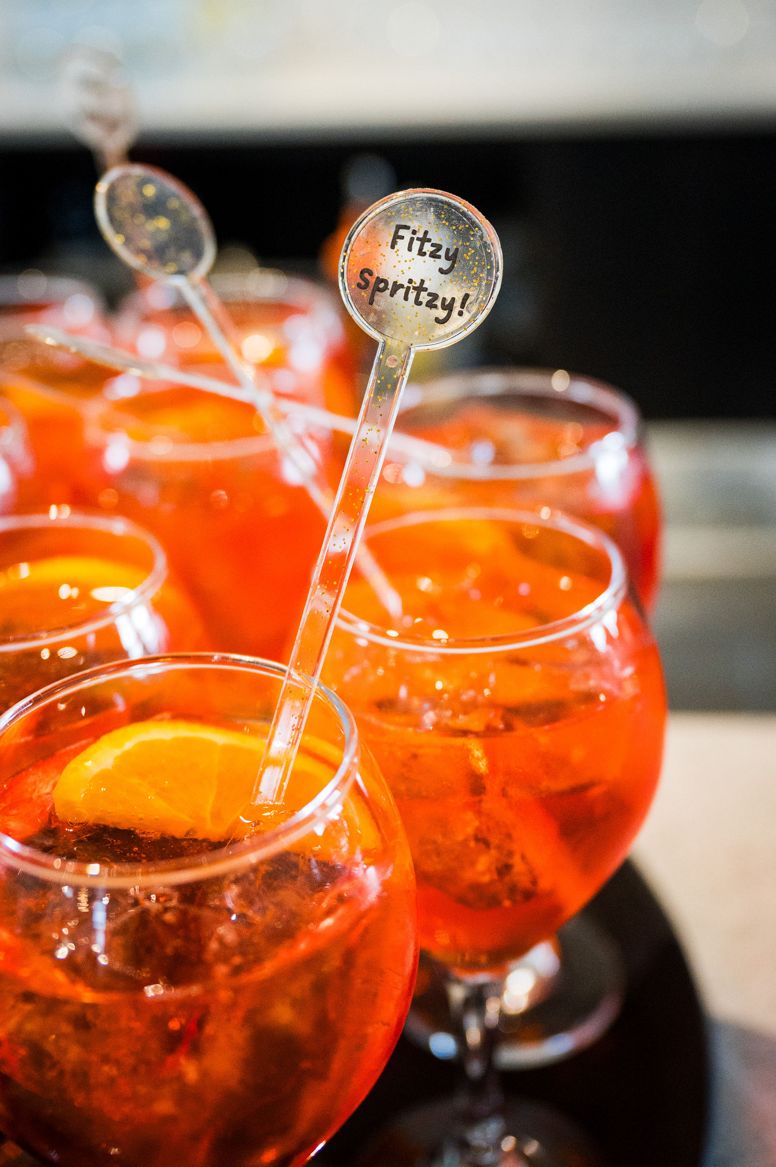 Aperol spritz cocktails at a Woodlands Colorado wedding cocktail hour