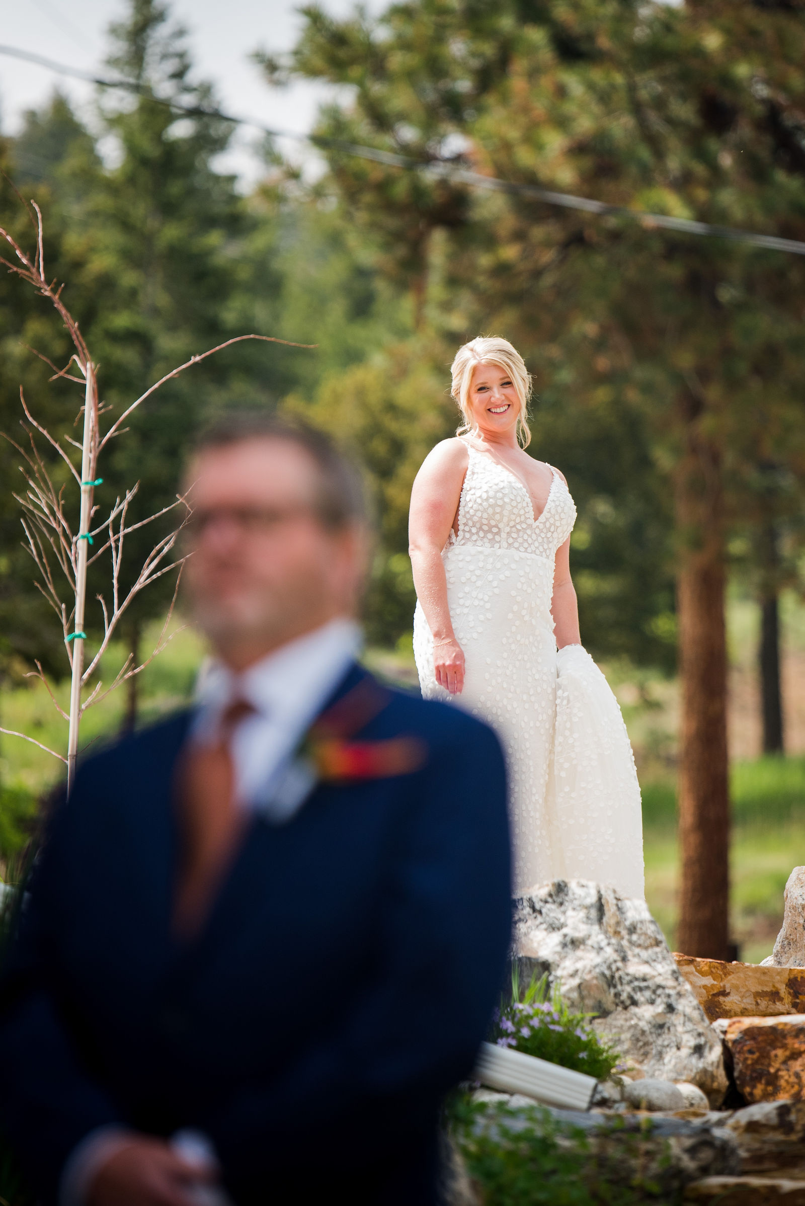 Father of the bride waiting for his first look at The Woodlands Colorado