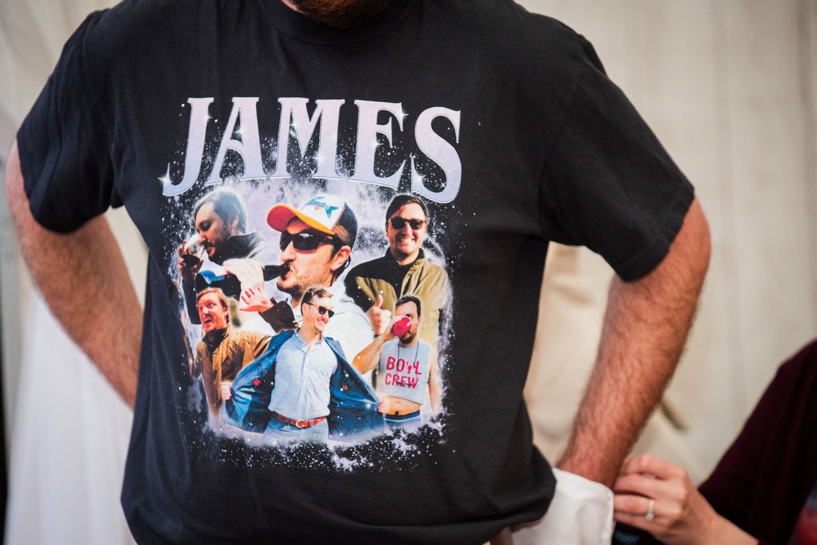 Groomsman wearing a custom photo shirt at a Morrison Colorado wedding