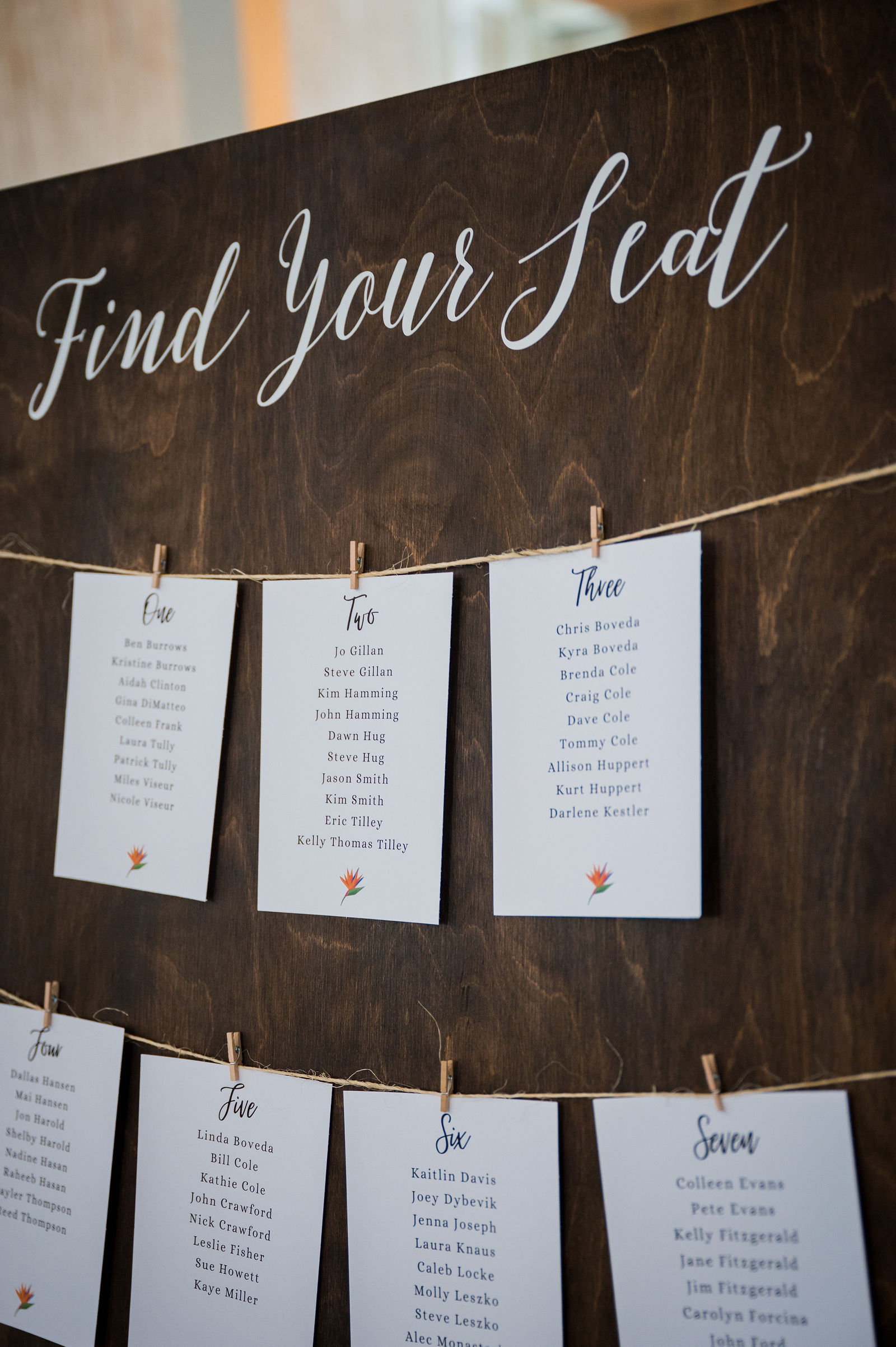 Find Your Seat wedding seating chart at The Woodlands Colorado