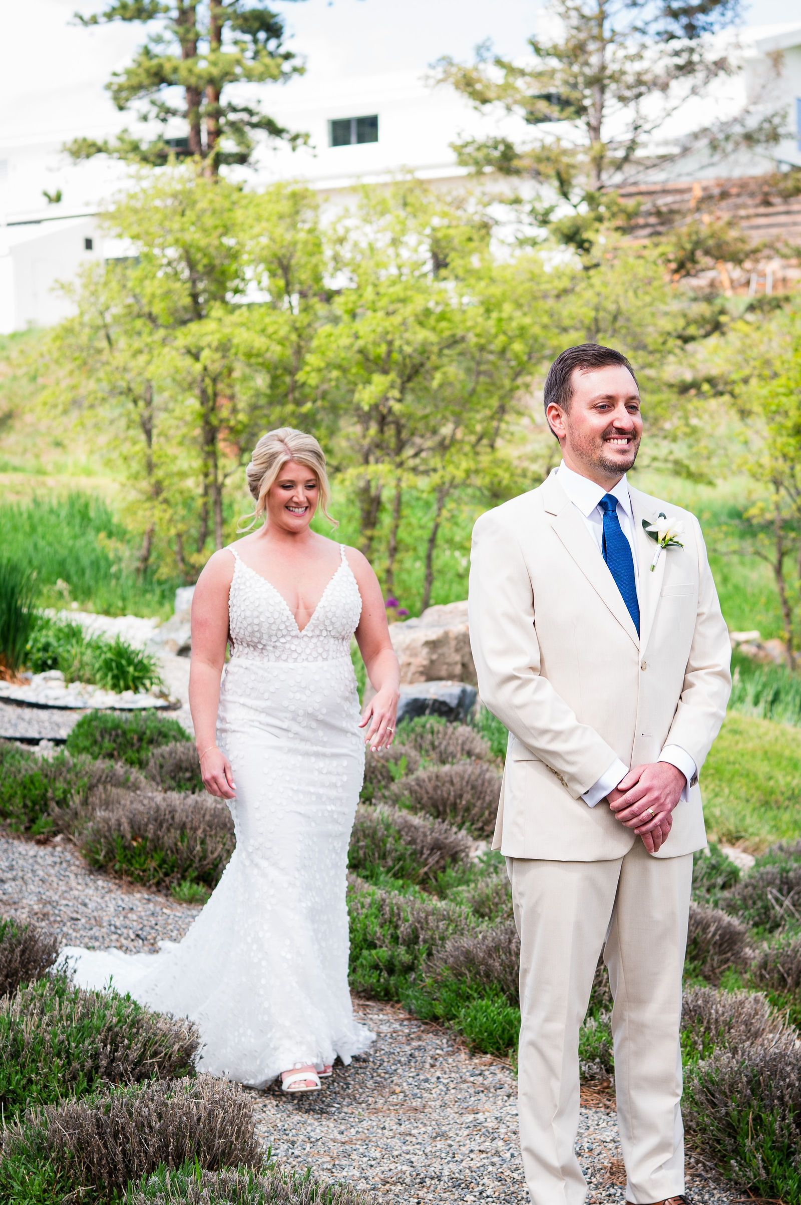 Bride and groom seeing each other for the first time in Morrison Colorado