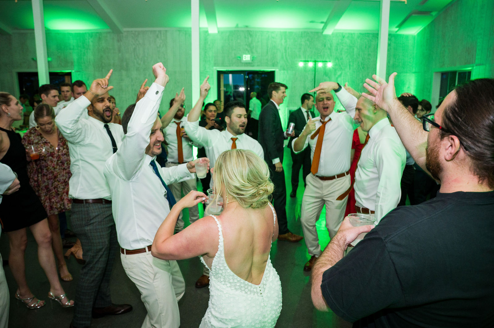 Colorful dance floor lights at a Woodlands Colorado wedding reception