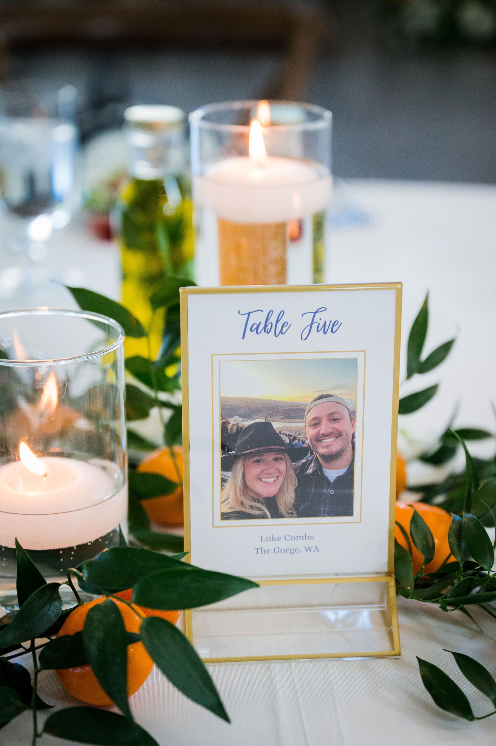 Table number with a photo of the couple at The Woodlands in Morrison Colorado
