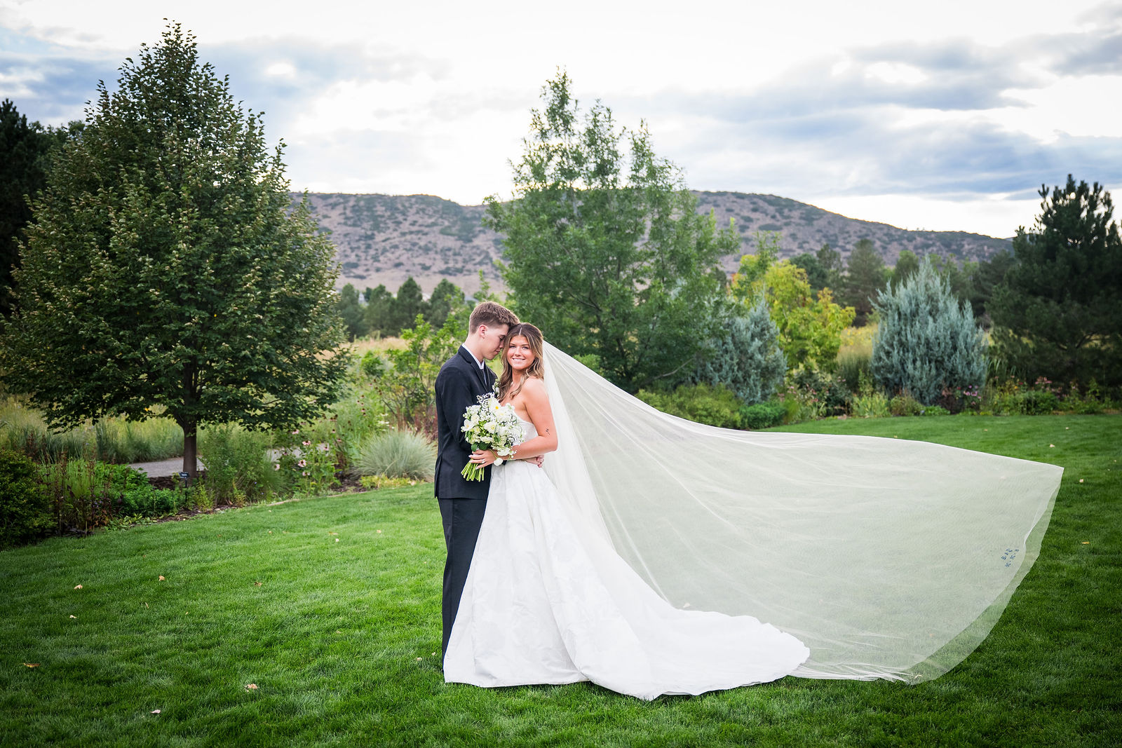 Veil lifting in the wind at a Colorado wedding