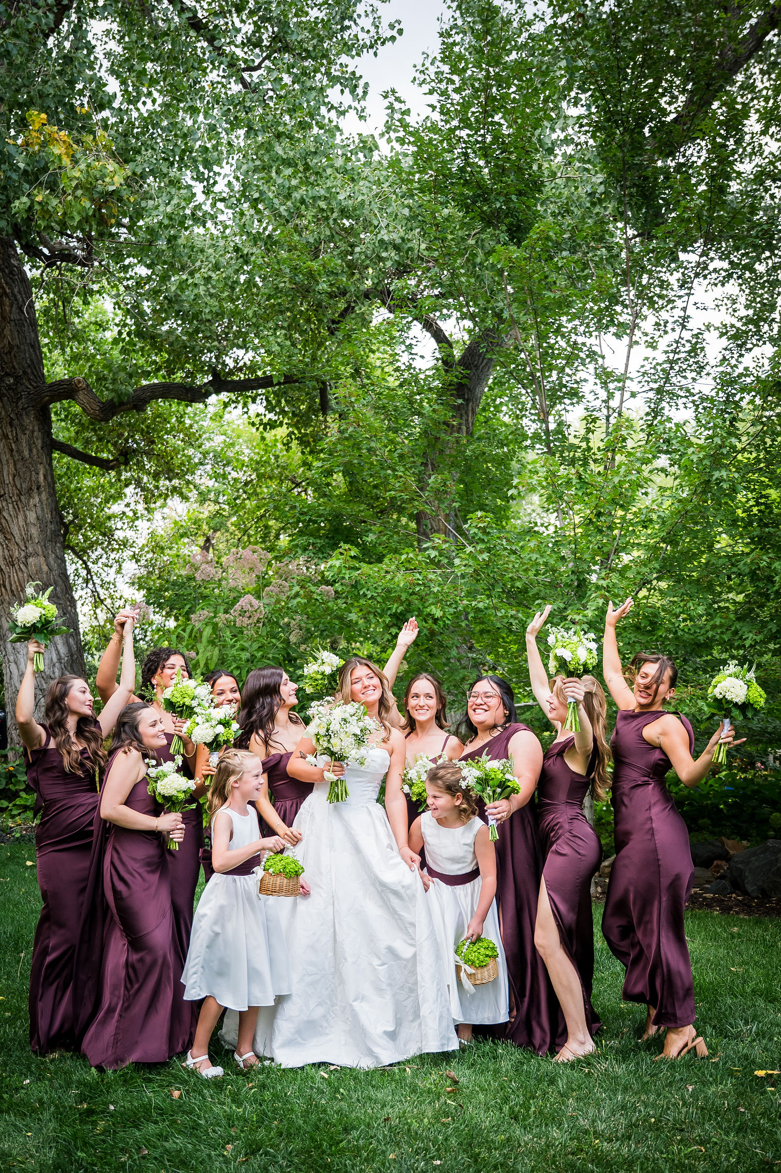 Bridesmaids celebrating with the bride